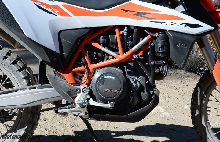 2019 ktm 690 enduro r review, The latest LC4 Single is a thoroughly modern engine with dual counterbalancers IMU based electronics and dual spark ignition to ensure efficiency Major service intervals come around every 6 200 miles Photo by Kiyoji Whitener