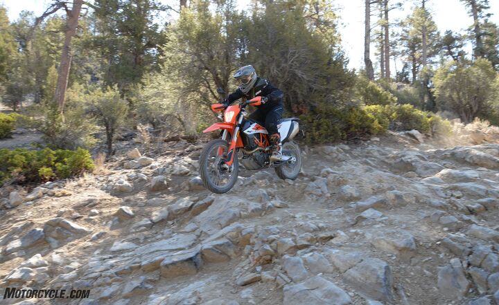 2019 ktm 690 enduro r review, Keeping the suspension settings in the middle of the road worked well for me with the ride ranging from loose and embedded rock to sand The adjustability is there though for riders of all skill levels across varying terrain Photo by Kiyoji Whitener