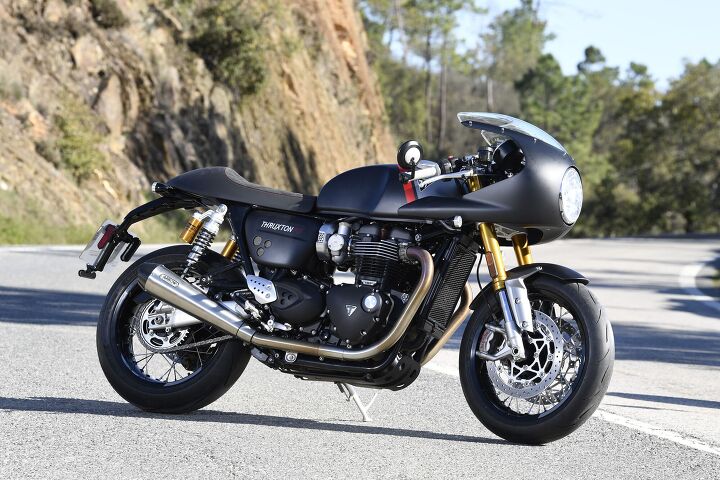 2020 triumph thruxton rs review first ride, The Track Racer inspiration kit for the Thruxton RS consists of the front fairing lower clip on handlebars rear mudguard removal kit compact rear light and turn signals market specific