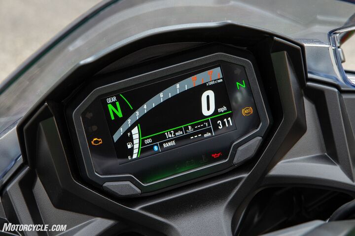 2020 kawasaki ninja 650 review first ride, The Ninja 650 s TFT display is the first time we ve seen the technology rolled out in this class Plenty of information is available as is Bluetooth connectivity via the Rideology app