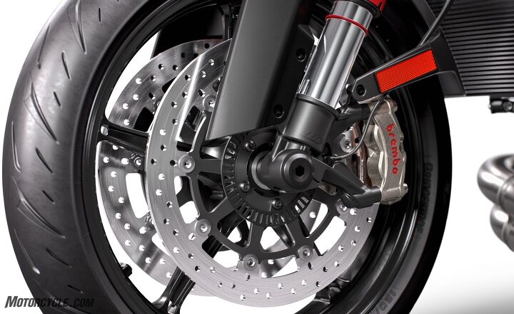 2020 ktm 1290 super duke r review first ride, Lighter stronger wheels shod with Bridgestone S22s are slowed by Brembo Stylema calipers clamping 320mm discs