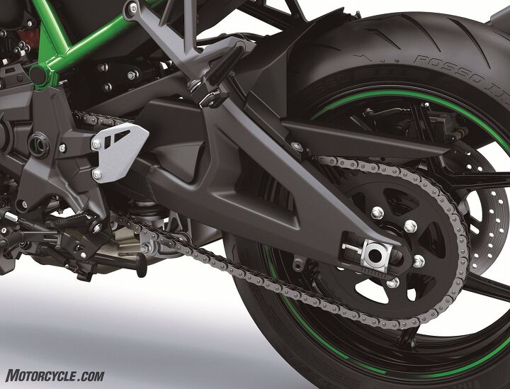 2020 kawasaki z h2 review first ride, The Z H2 is the first member of the H2 family to have a double sided swingarm