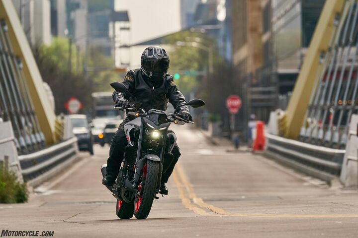 2020 yamaha mt 03 review first ride, Looks a little like a V Max doesn t it Ok it doesn t but the LED positioning and headlights are cool and sinister says Yamaha