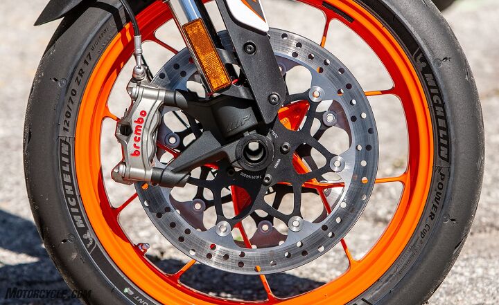 2020 ktm 890 duke r first ride review, The bigger engine gets all the attention but the upgraded brakes deserve some limelight too