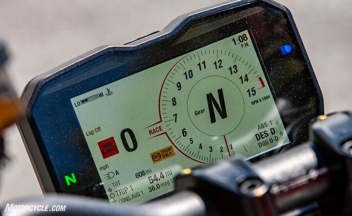 2020 ducati streetfighter v4s review first ride, The TFT display is clear easy to read and changes between white and black backgrounds depending on ambient light conditions There are a lot of adjustments you can make to the bike Thankfully the menu screens are fairly easy to navigate through and manipulate