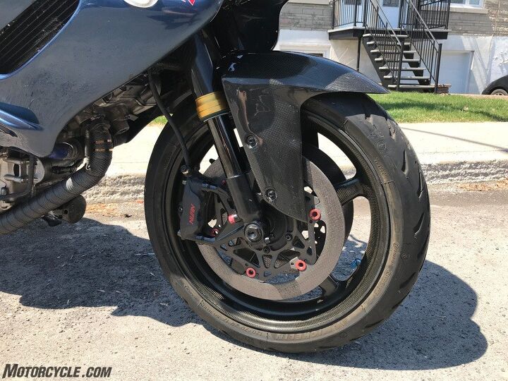 reader s rides 1999 honda vtr1000f firestorm part 2, By my calculations using weight figures obtained via various sources rotating weight has been halved from stock from 40 lbs to 20 lbs thanks to the Dymag rims and lightweight brake rotors