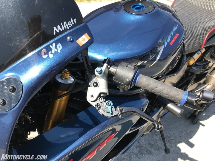reader s rides 1999 honda vtr1000f firestorm part 2, The OEM Nissin clutch master gave way to an OEM Ducati radial Brembo 15 18 model from a Monster 1100 the original lever replaced with a short Pazzo with folding tip The new set up provides a slightly lighter action than stock