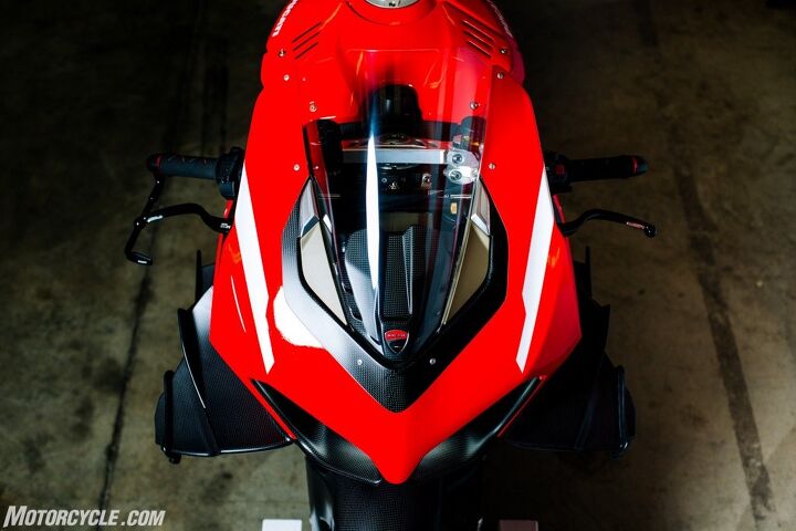 2020 ducati superleggera v4 review first ride, It might be hard to see from this overhead shot but the Superleggera is almost laughably wide Be careful should you decide to split lanes with one
