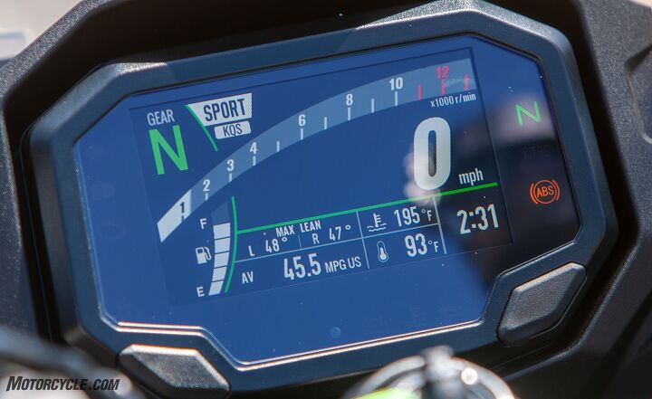 2020 kawasaki ninja 1000sx review first ride, The left grip controller lets you scroll through all sorts of info I really need to turn the lean angle deal off for my own self preservation In the old days we strove to use less lean angle