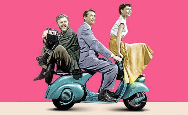 2020 vespa gts 300 review, A poster from the 1953 film Roman Holiday featuring Audrey Hepburn Gregory Peck and Eddie Albert perched atop a Vespa 98