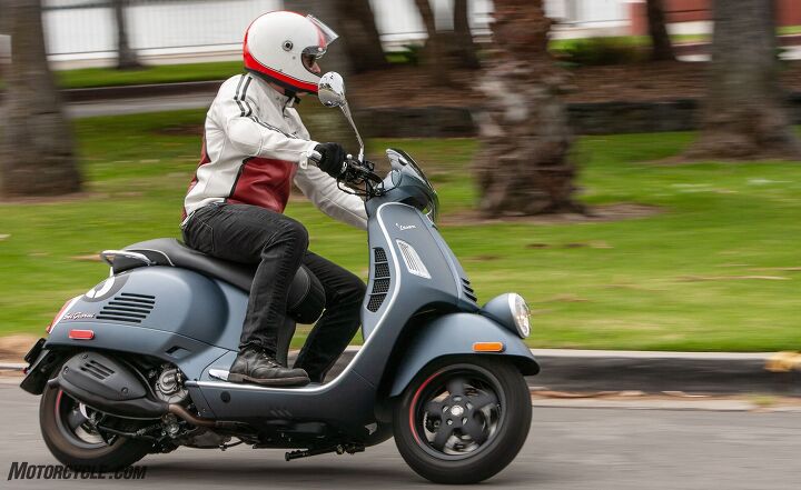 2020 vespa gts 300 review, Despite its short wheelbase and relatively small wheels the GTS 300 feels planted while cornering on smooth surfaces