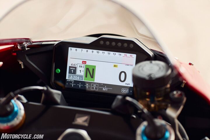 2021 honda cbr1000rr r fireblade sp review first ride, The clear and colorful 5 inch TFT display is the central command for all of the RR R s electronics There s even a display to show your lean angle