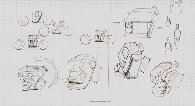 damon motors is completely changing the way we look at electric motorcycles, These drawings show the evolution of the HyperDrive along with its central placement within the motorcycle