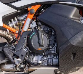 2021 middleweight adventure bike spec shootout, Clever fuel placement beside the engine allows the KTM to hold a respectable amount of gas without negatively impacting its handling
