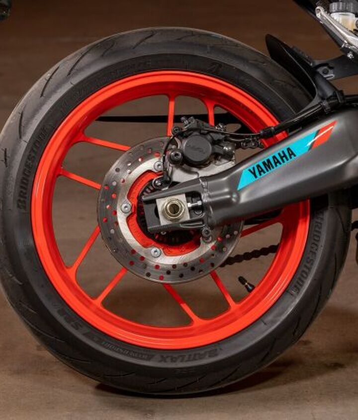 2021 yamaha mt 09 review first ride, May as well have a new swingarm while we re at it whose pivot is now contained inside the frame rails instead of outside of it for greater rigidity and top whack stability New SpinForged proprietary wheel tech removes 1 5 pounds per set says Yamaha enough to reduce rotational inertia 11