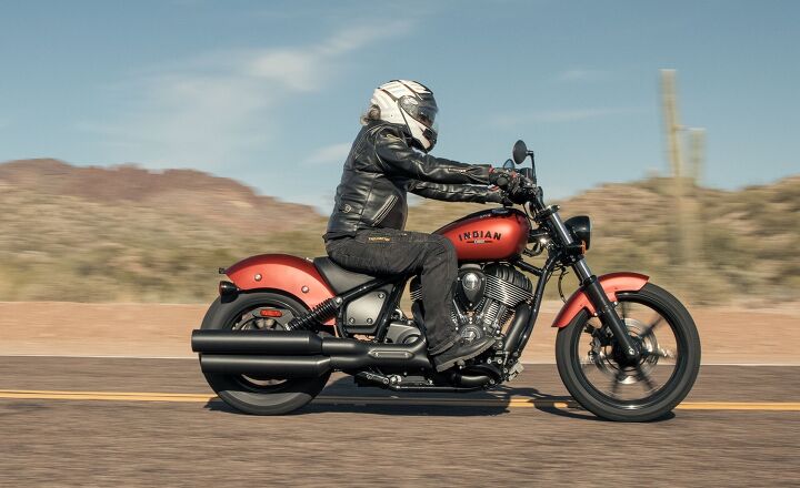 2022 indian chief review first ride, Chief with 19 and 16 inch tires on cast wheels and mid mount foot controls starts at 14 499 and Chief Dark Horse starts at 16 999