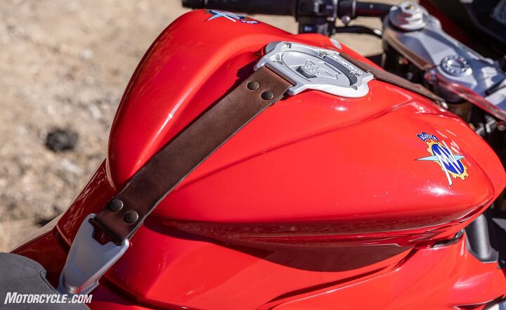 2020 mv agusta superveloce review, Perhaps the belt strap is to disguise the fact this is basically an F3 800 tank