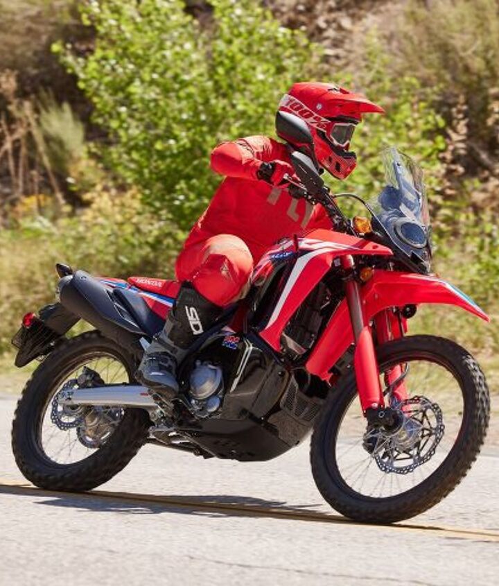 2021 honda crf300l rally review first ride, Most of our time on the pavement was spent around 55 to 65 mph which the Rally handled with ease Unfortunately I didn t have a chance to do a proper top speed run but I saw an indicated 72 mph on the L model which again didn t seem to stress the CRF300