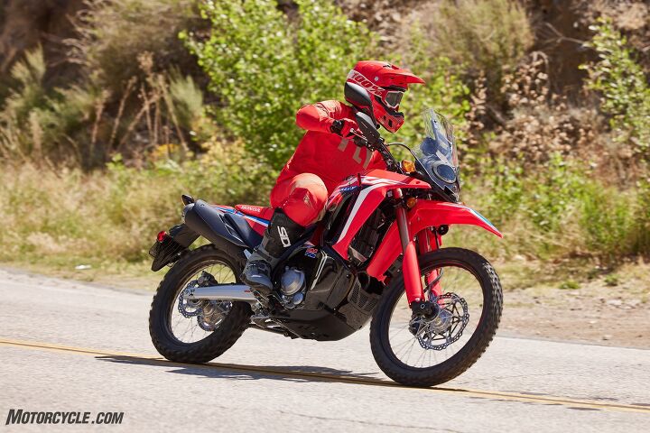 2021 honda crf300l rally review first ride, Most of our time on the pavement was spent around 55 to 65 mph which the Rally handled with ease Unfortunately I didn t have a chance to do a proper top speed run but I saw an indicated 72 mph on the L model which again didn t seem to stress the CRF300