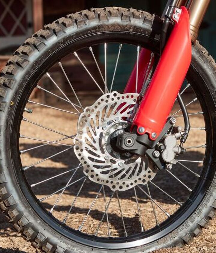 2021 honda crf300l rally review first ride, Despite its larger rotor the front brake on the Rally model felt weaker than the L s