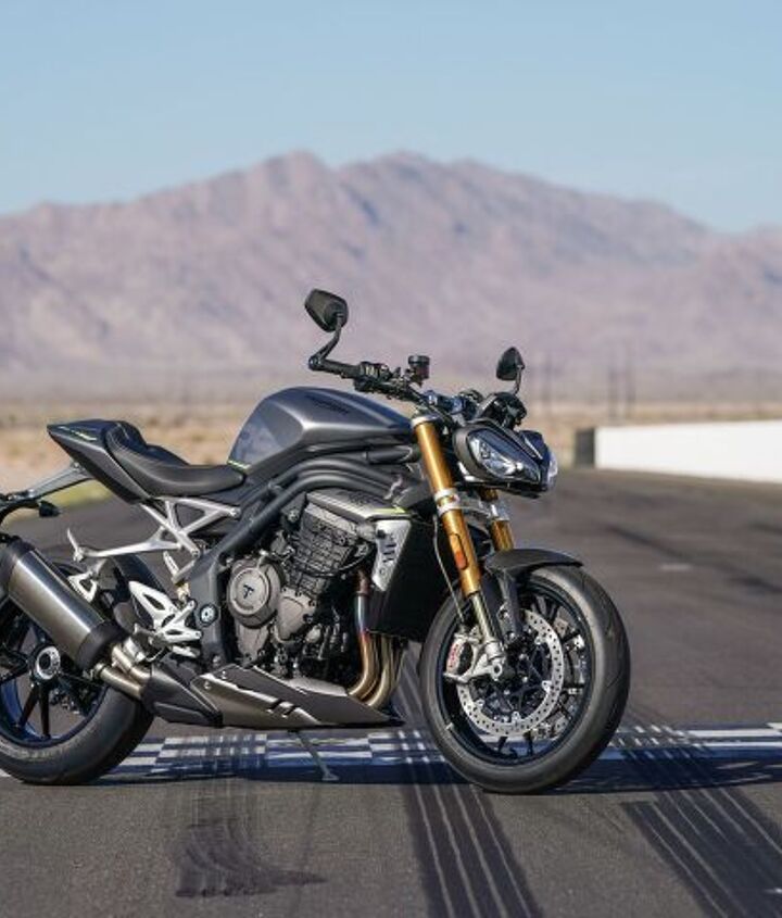2022 triumph speed triple 1200 rs review first ride, Gone are the twin high pipes of old replaced by a new single low slung muffler Don t worry it still sounds as great as ever