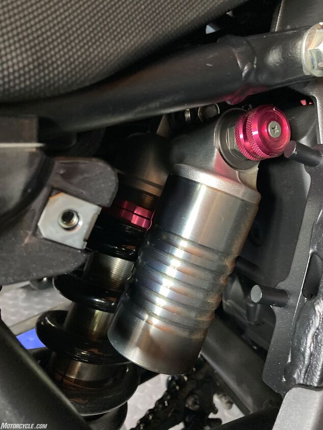 2021 benelli trk 502 x review first ride, Cute pink compression adjuster and preload collars behind it brighten up a rear shock that works without benefit of linkage to provide very little claimed wheel travel which feels like more