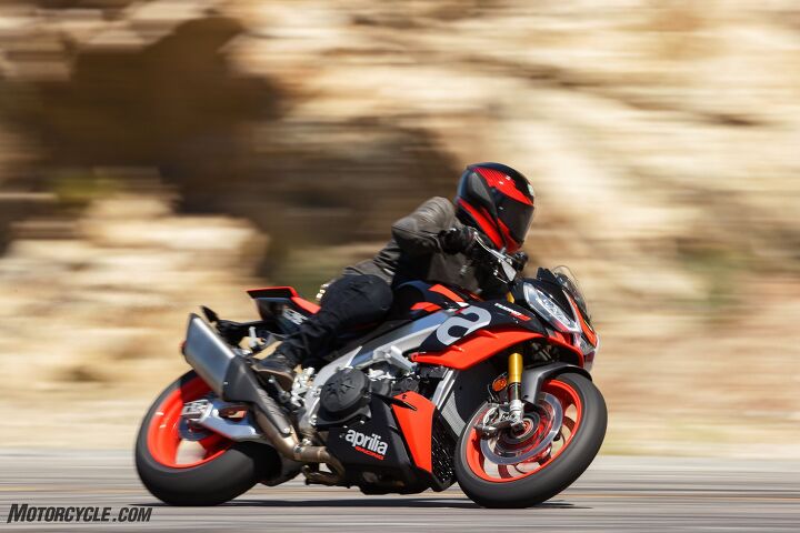 2021 aprilia tuono v4 review first ride, The two Tuonos sport different rubber Pirelli Diablo Rosso III for the standard V4 and Pirelli Diablo Supercorsa SP for the Factory The Factory version also boasts a slightly larger 200 section rear to the 190 of the Tuono V4