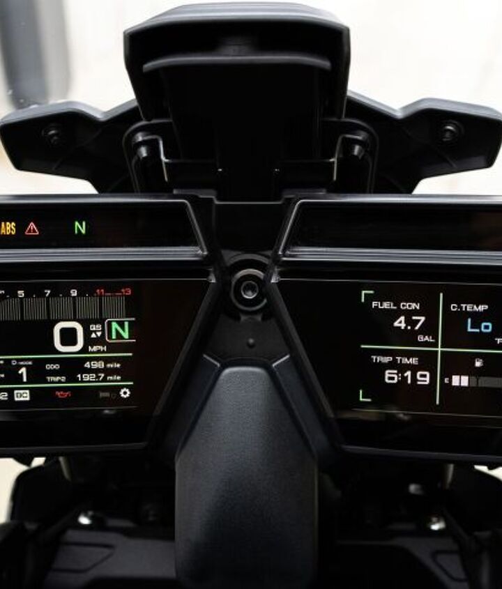 2021 yamaha tracer 9 gt review first ride, Much of the Tracer s tech is hidden beneath the bodywork but the split screen dash is your central command The left screen shows the usual speed tachometer gear position and rider aid settings On the right are four boxes with specific values on display which you can change It s a clever split screen but I found myself primarily looking to the left most of the time especially if I wanted to change a rider aid setting