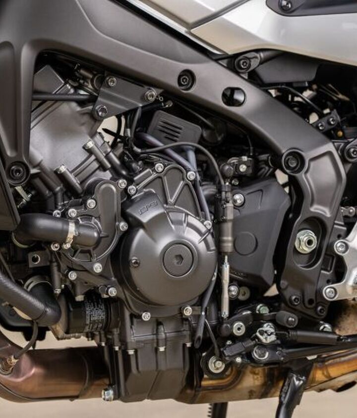 2021 yamaha tracer 9 gt review first ride, Now sporting 890cc compared to the previous 847cc the latest iteration of the CP3 three cylinder engine from Yamaha is one of our favorites Note the auto up down quickshifter