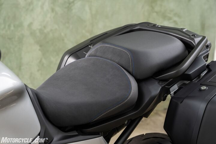 2021 yamaha tracer 9 gt review first ride, When you re talking about comfort you have to start at the seat And this one s really good It has plenty of padding and a classy suede like cover The passenger seat is also bigger than the previous version on the Tracer 900