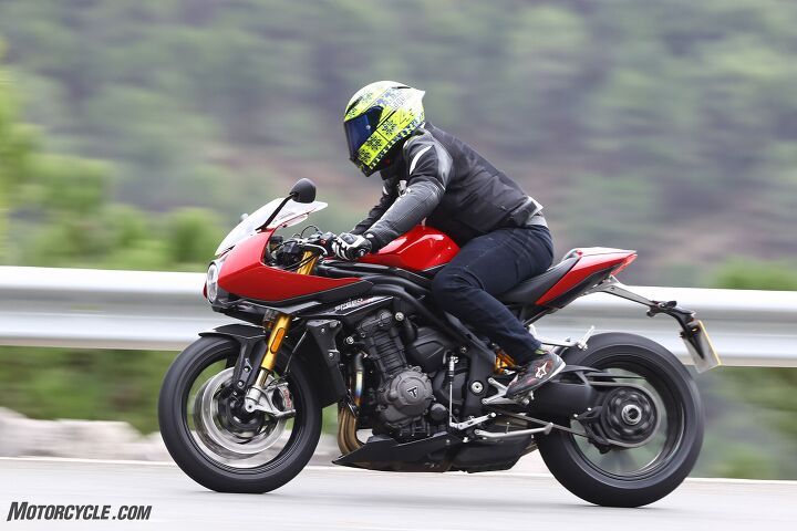 2022 triumph speed triple 1200 rr first ride, The sportier rider triangle that is less comfortable bobbing around town is more welcome when the going gets twisty