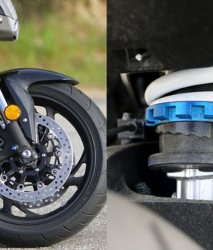 church of mo 2011 honda cb1000r review, Suspension components are fully adjustable in front and lack only compression damping in the rear Brakes on the CB are also competent for most situations though our testers are split on their performance at the limit