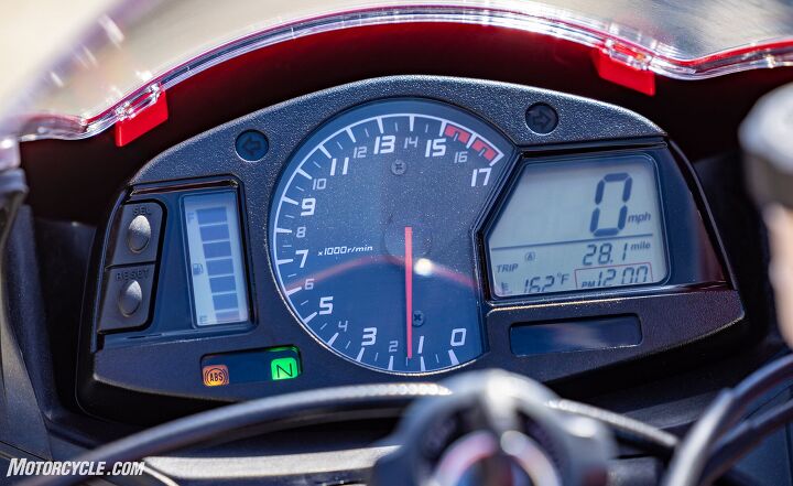2021 honda cbr600rr review first ride, You re supposed to know what gear you re in not have to look up from the road to find out Thanks to modern EFI the CBR pulls cleanly from down around 3000 rpm in top gear when you re trolling through town