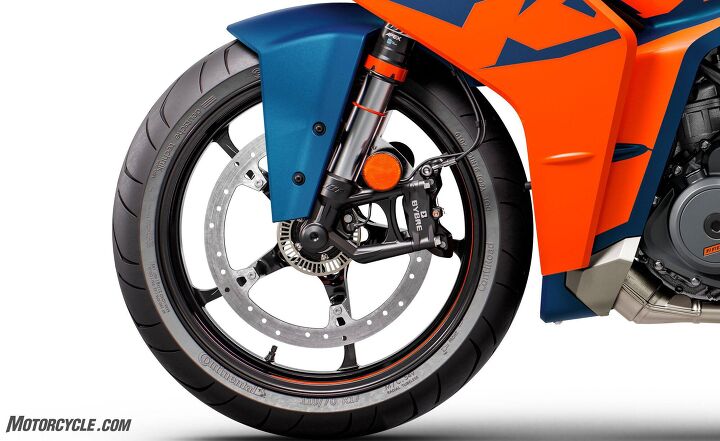 2022 ktm rc390 review first ride, The RC s front rotor has lost some weight