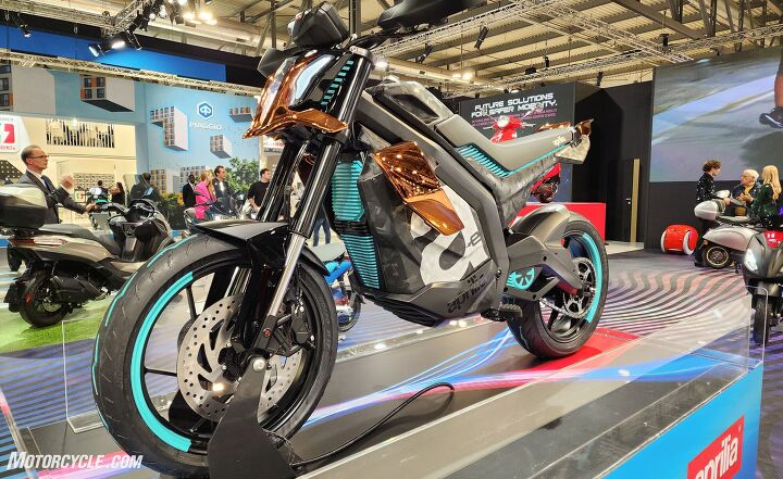 aprilia looks to the future with the electrica project, The Aprilia ELECTRICa project at EICMA 2022 Photo by Ryan Adams