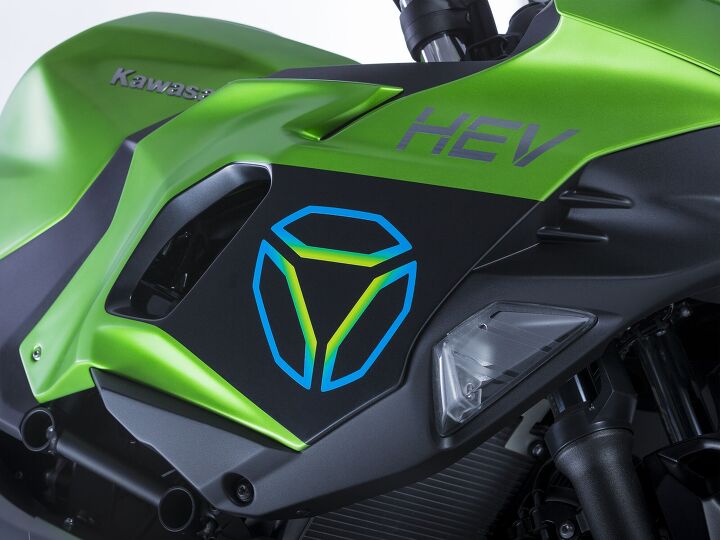 kawasaki reveals electric hybrid and hydrogen powered prototypes, Most of the prototypes used Kawasaki s new Go with Green Power logo which will be used on its carbon neutrality efforts