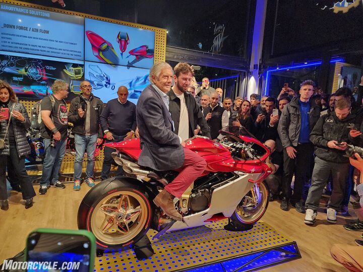 mv agusta reveals superveloce 1000 serie oro, The one and only Ago and MV CEO Timor Sardarov introducing the Superveloce 1000 Serie Oro to guests at a more intimate gathering a plan Sardarov envisions doing more of in the future to introduce select models rather than attend shows Photo Ryan Adams