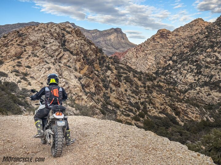 old dog new tricks tackling the la barstow to vegas dual sport ride, One of the best views of the whole trip comes just after the rock garden in Red Rock Canyon A celebratory moment