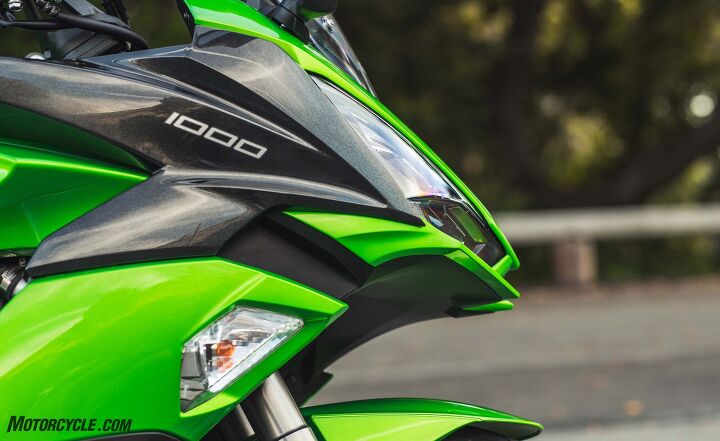 2017 kawasaki ninja 1000 abs review first ride, The Ninja 1000 s aggressive new face fits right in with the members of the family with ZX in their names Note the cool air duct just above the turn signal