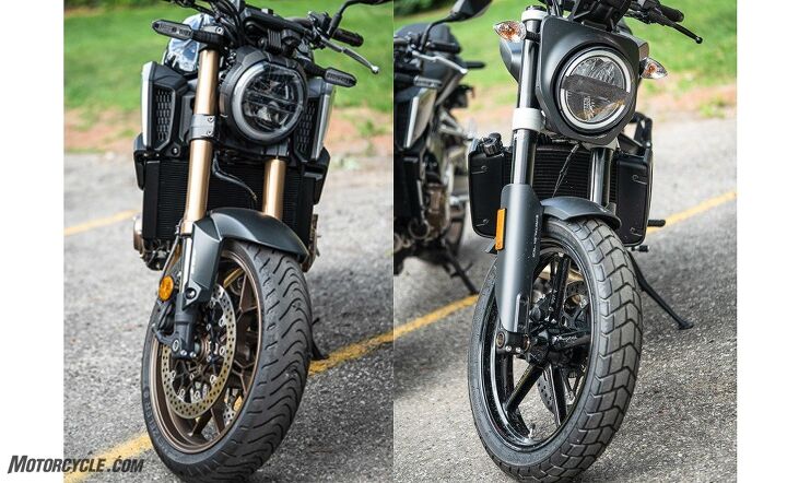 honda cb650r vs husqvarna svartpilen 701, The same Only different Inverted forks and round headlights but the 18 inch front wheel off roady ish tires and fully adjustable suspension on the 701 points to slightly different intentions for the bikes