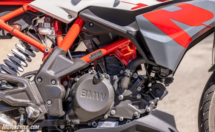 2021 lightweight naked bike shootout smackdown comparo review, The BMW even out tricks the KTM with its rear canted cylinder and rear firing exhaust port designed for better mass centralization Our scales have them within a pound of each other in the 362 vicinity