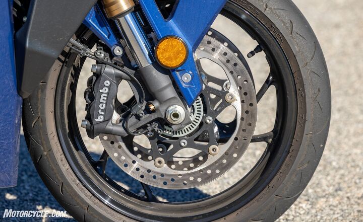 showdown kawasaki ninja 1000 sx vs suzuki gsx s1000gt, Brembo calipers give Suzuki the name recognition but steel lines better pads and a more direct master cylinder would do both bikes a world of good in the braking department