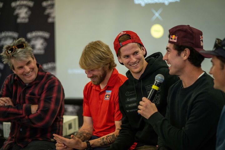 mo interview mips ceo max strandwitz, Current and past moto legends were in attendance at the symposium Left to right GASGAS Factory team owner Troy Lee with racers Justin Barcia Michael Mosiman and Pierce Brown