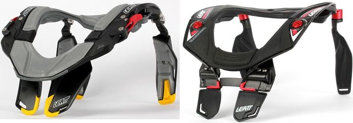 leatt stx rr neck brace, Comparing the STX Road left to the STX RR brace notice the side profile of the RR is much flatter in comparison to the Road Note also the overall slimmer profile rotating rear wings and hinged front winglets all features you won t find on the standard Road model