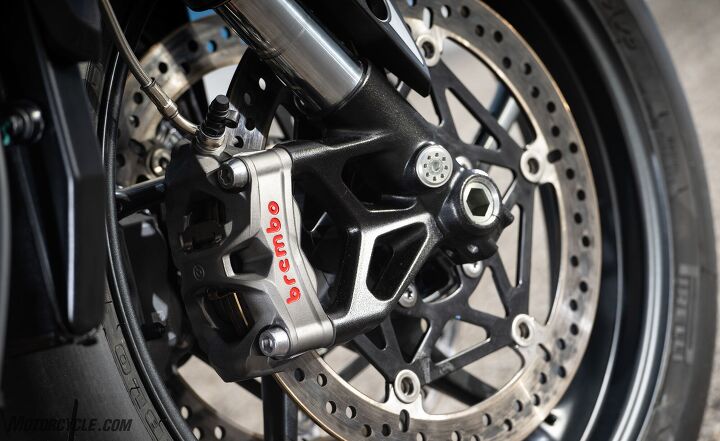 2024 triumph street triple 765 r rs review first ride, Stylema calipers upgrade the RS brakes