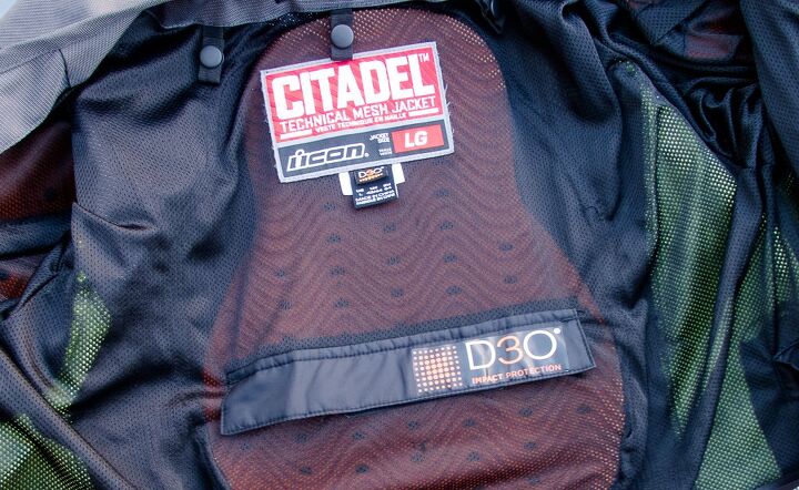 icon citadel mesh jacket pants review, The holes in the back protector assist in its breathing The pad itself is so flexible it almost feels like it isn t there while riding
