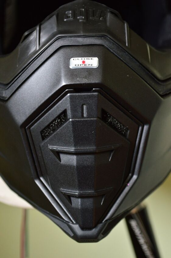 mo tested agv ax 8 evo naked review, The chin vent is impossible to miss and is incredibly simple to operate However the foam filter behind it works a little too well and blocks air from reaching a rider