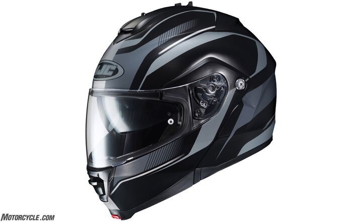 mo tested hjc is max ii modular helmet, Here it is in HJC s black gray Style graphic Six solids are also available along with five Elementals like my blue black one