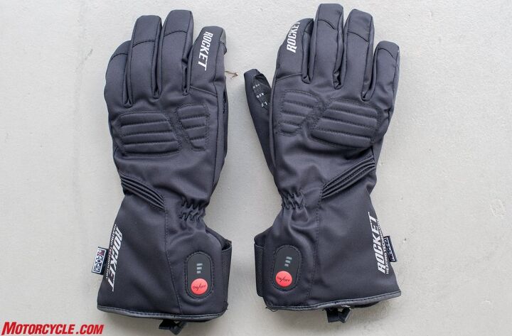 mo tested joe rocket rocket burner textile gloves, Apart from the red On Off button near the wrist closure it d be difficult to tell these are heated gloves Also note the padding above the knuckles the only area equipped with impact protection