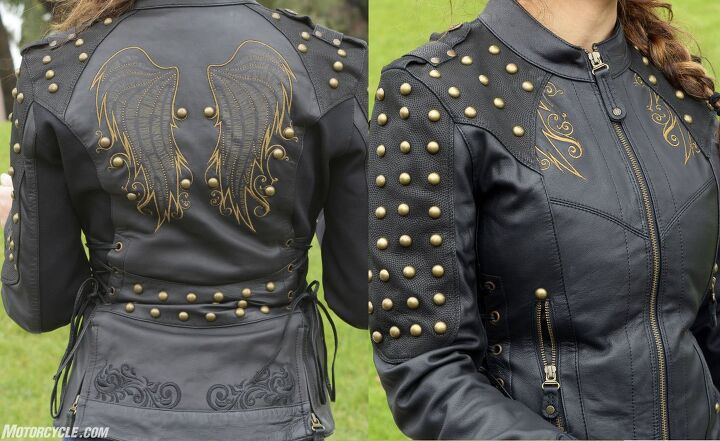 black brand mantra jacket review, The detailing on the Mantra is exceptional Laser etched into the wings are inspirational words from a female rider about why she loves motorcycling they re repeated in the jacket s interior back panel for easier reading